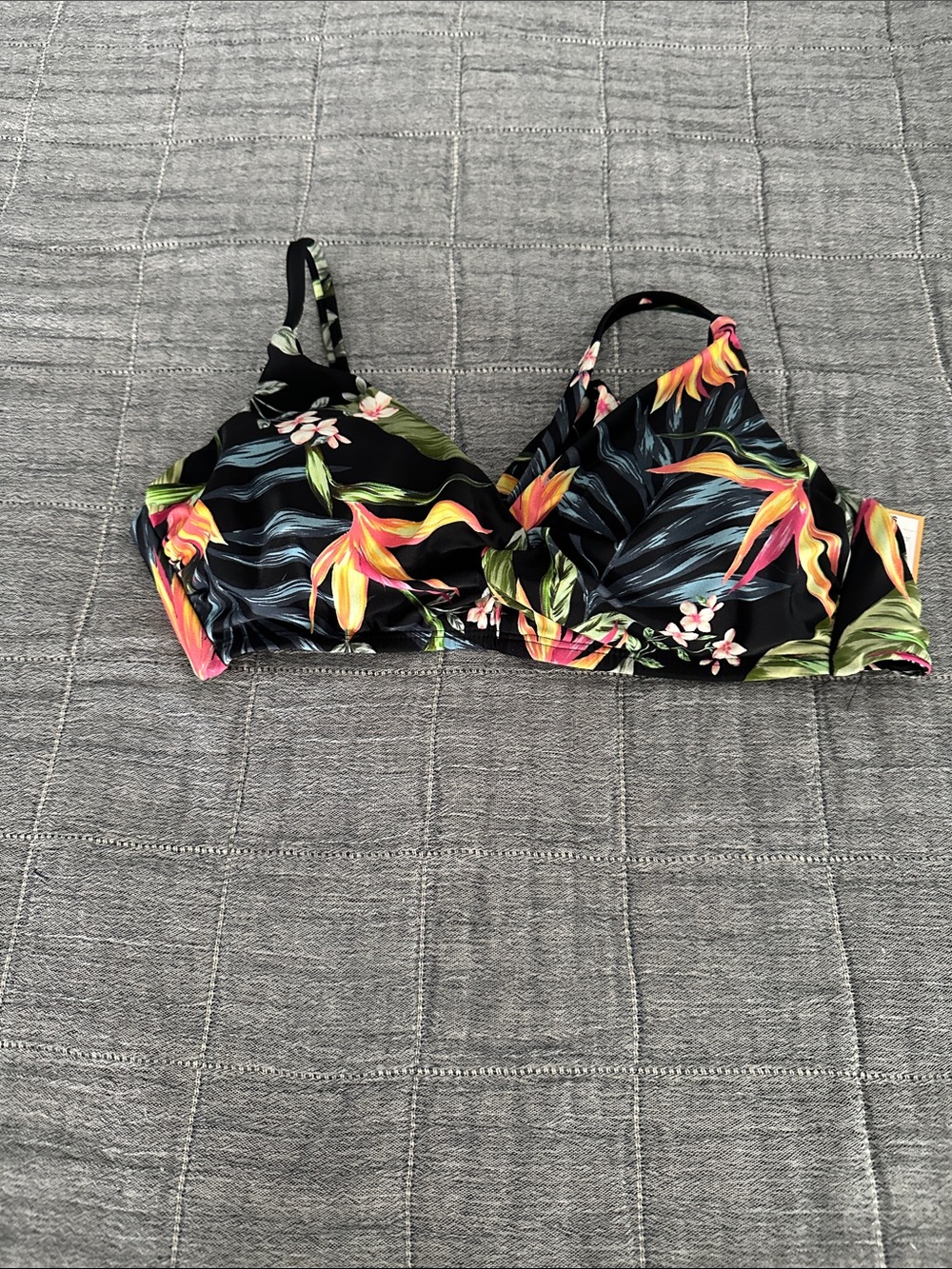 Tropical Floral Bikini Top - Black Base with Bright Floral Print-NWT